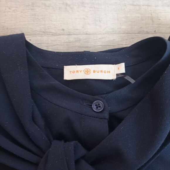 Tory Burch Womens Sz 4 Sleeveless Tunic Button Up Top Navy Blue - Picture 2 of 6